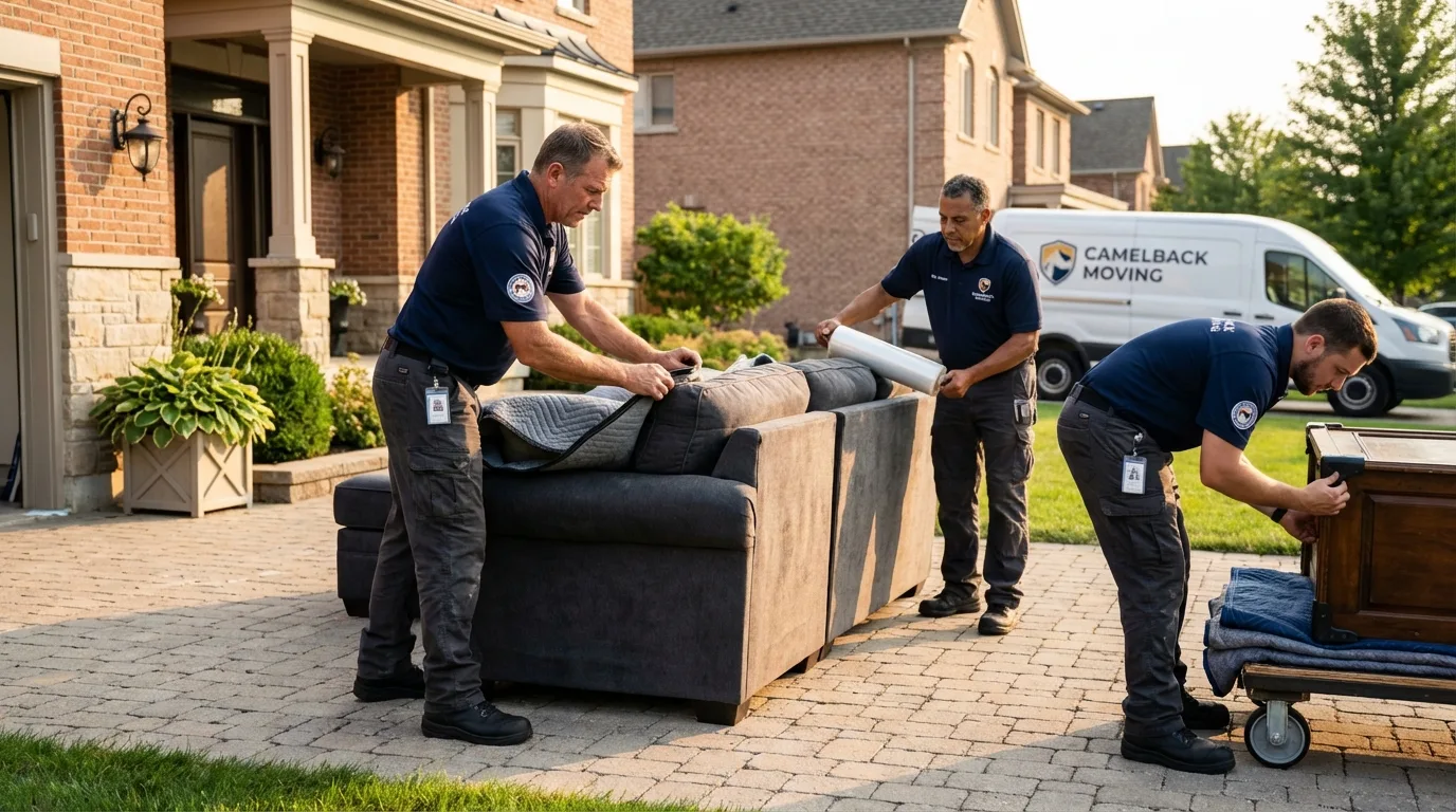 Large estate moving crew wrapping furniture in Rosharon, TX